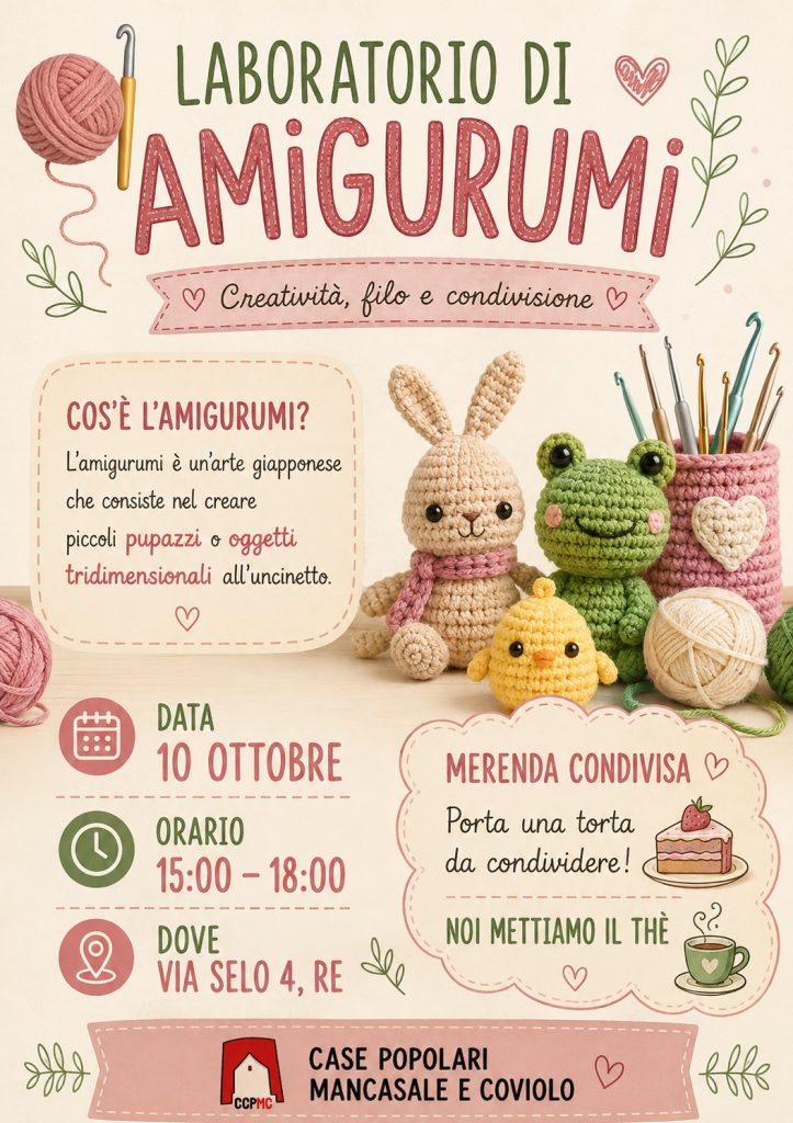 locandina evento laboratorio di amigurumi presso CCPMC