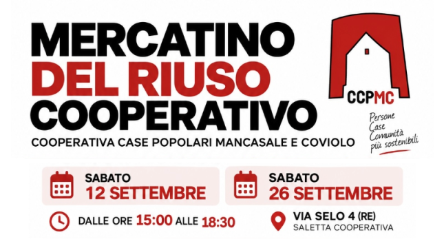 parte di locandina pubblicitaria dell'evento Mercatino del Riuso Cooperativo presso CCPMC